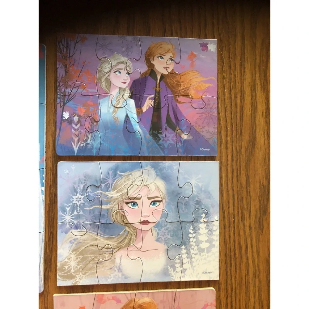 Disney Frozen II 5 WOODEN PUZZLES w/WOOD Storage BOX